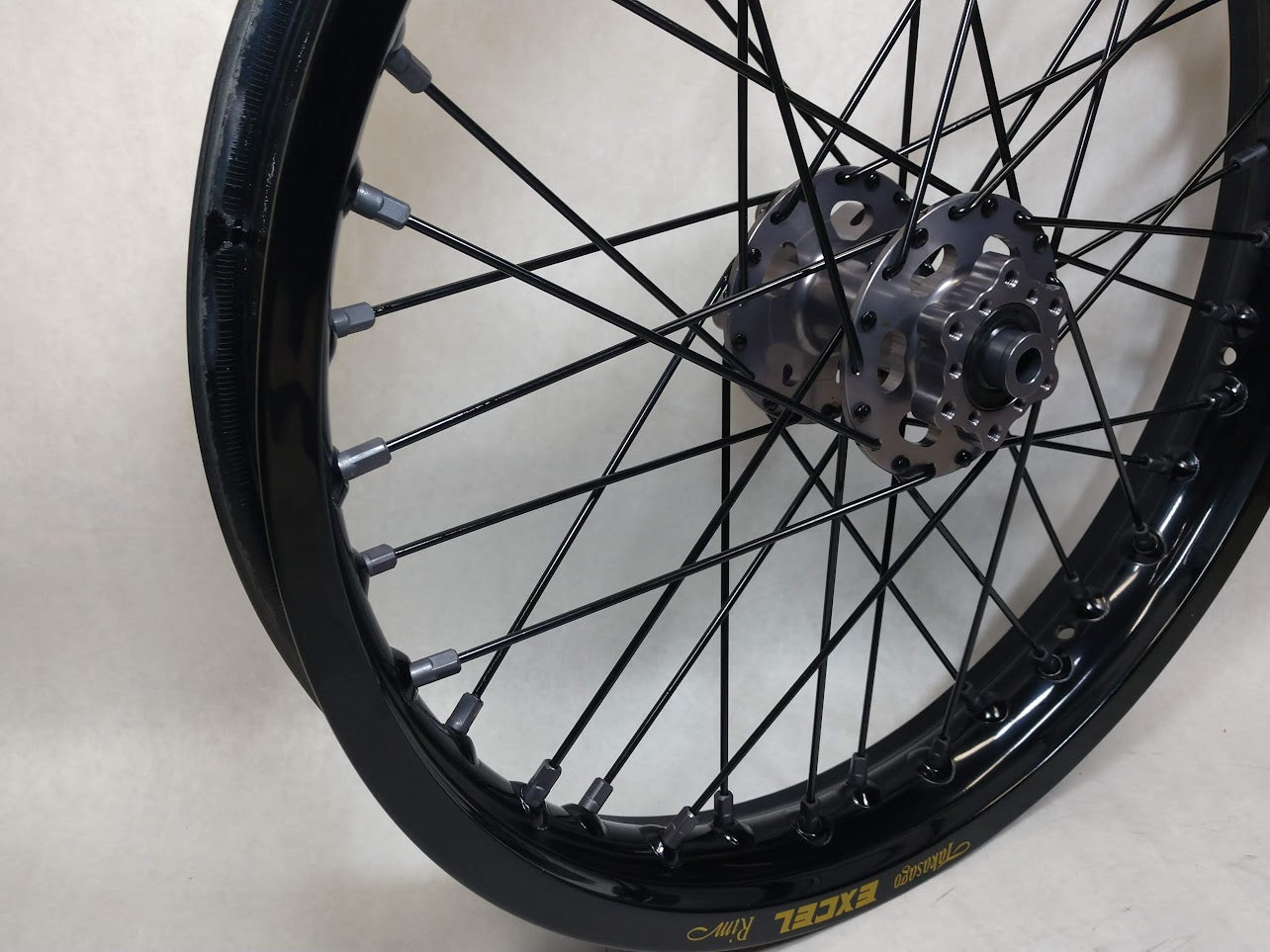 Sur Ron / Talaria Black Excel Takasago Rims & New Grey Hubs and Nipples Black Spokes 21/18