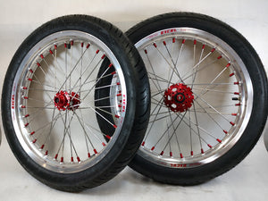 Surron / Talaria Wheelset Silver & Red - 18/18" Street Tracker with Avon StreetRunner Tires