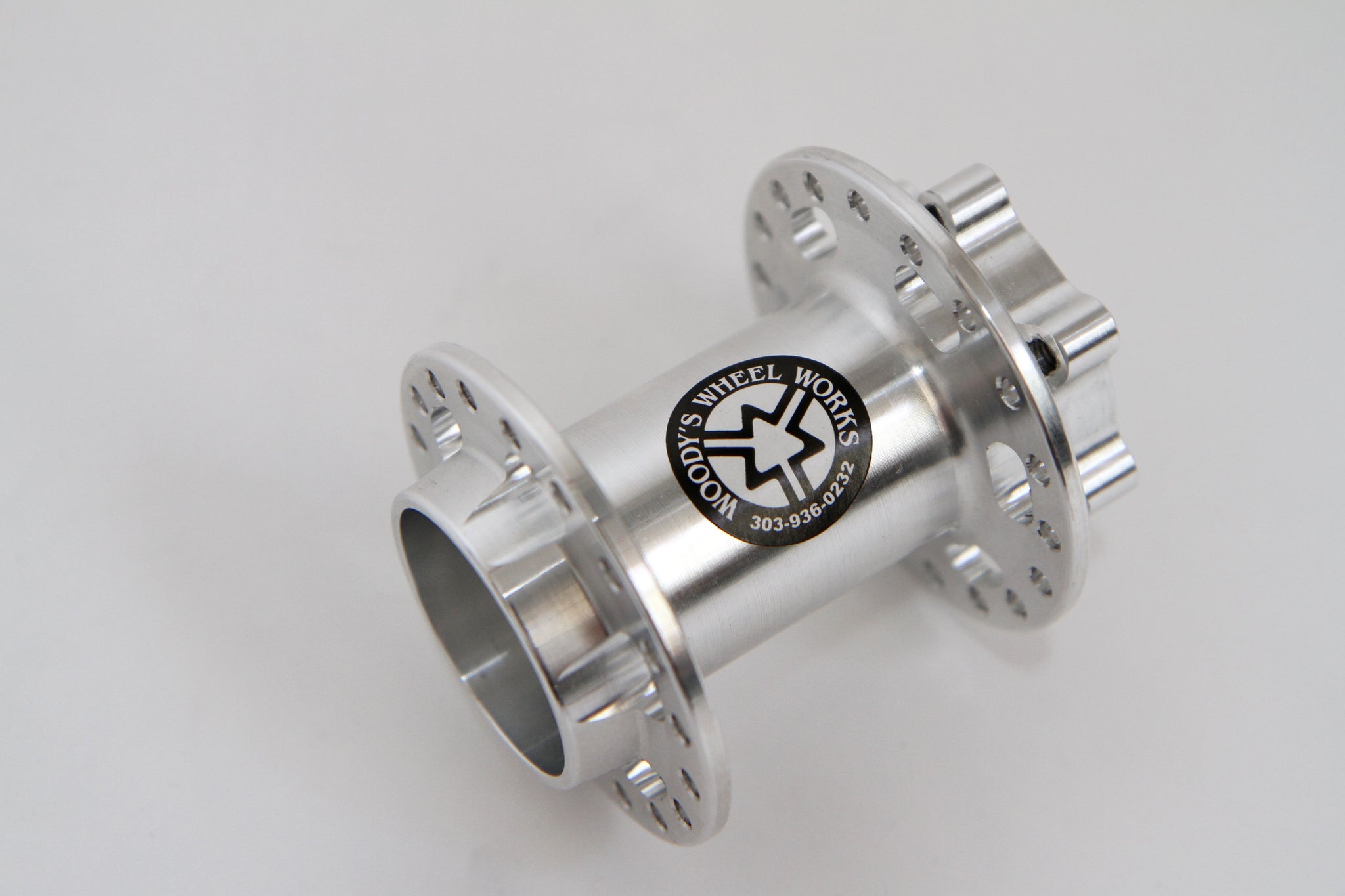 Close up of Woody's billet front hub for Sur Ron e-bike.