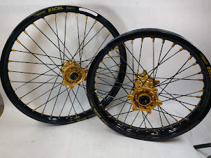 Sur Ron Ultra Bee Black Excels and Gold Hubs Black Spokes Gold Nipples - 21/18"