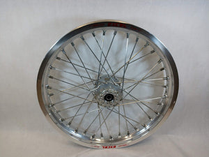 Woody's custom rear wheel for Sur Ron e-bike featuring silver Excel rim w/ silver billet hub.