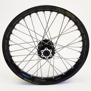 Woody's custom rear wheel w/ black Excel rim and black hub for Sur Ron e-bike.