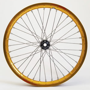 Woody's custom wheel with gold Excel rim and black hub