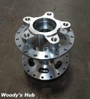 Close up of Woody's custom billet hub in silver